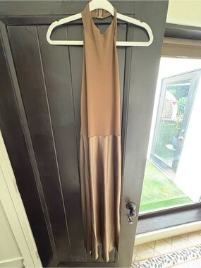 Vince Two-Tone Brown Halter Midi Dress